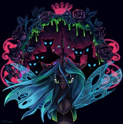 Size: 1652x1663 | Tagged: safe, artist:matrosha123, queen chrysalis, changeling, changeling queen, female, glowing eyes, rose, spread wings