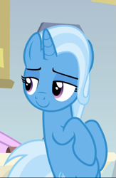 Size: 611x939 | Tagged: safe, derpibooru import, screencap, trixie, pony, road to friendship, belly, bipedal, bipedal leaning, cropped, leaning, lidded eyes, smiling, smirk, solo