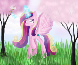 Size: 1200x1000 | Tagged: safe, artist:chanceyb, princess cadance, alicorn, pony, flower, forest, magic, solo