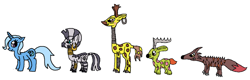 Size: 1024x326 | Tagged: safe, artist:killerbug2357, derpibooru import, trixie, zecora, giraffe, pony, unicorn, wolf, zebra, 1000 hours in ms paint, female, jackalope, mare, ms paint, simple background, white background