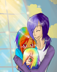 Size: 600x750 | Tagged: safe, artist:shinjiiuchiha, rainbow dash, oc, cover art, family, humanized