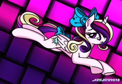 Size: 1280x886 | Tagged: safe, artist:arthur9078, artist:kp-shadowsquirrel, princess cadance, alicorn, pony, prone, smiling, solo