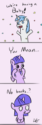 Size: 400x1173 | Tagged: safe, artist:liracrown, shining armor, twilight sparkle, twilight sparkle (alicorn), alicorn, pony, unicorn, the one where pinkie pie knows, book, confetti, disappointed, excited, female, frown, looking down, mare, open mouth, sad, simple background, smiling, squishy cheeks, that pony sure does love books, that was fast