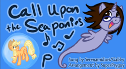 Size: 854x468 | Tagged: safe, artist:serenamidori, applejack, oc, earth pony, pony, sea pony, music, youtube link