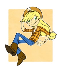 Size: 925x1100 | Tagged: safe, artist:priceart, applejack, applejack's hat, boots, cowboy boots, cowboy hat, hat, humanized, solo