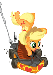 Size: 600x840 | Tagged: safe, artist:theartrix, applejack, earth pony, pony, go kart, go-kart, kart, mario, mario kart, ponykart, racing, simple background, solo