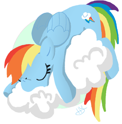 Size: 462x472 | Tagged: safe, artist:lunardawn, rainbow dash, pegasus, pony, cloud, eyes closed, on a cloud, sleeping, solo