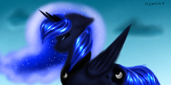 Size: 1366x682 | Tagged: safe, artist:harmony134, princess luna, alicorn, pony, crying, eyes closed, female, mare, solo