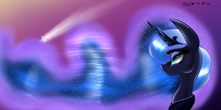 Size: 1366x682 | Tagged: safe, artist:harmony134, princess luna, alicorn, pony, female, horn, mare, shooting star, solo