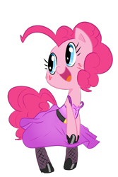 Size: 700x1050 | Tagged: safe, artist:elslowmo, artist:tess, pinkie pie, earth pony, pony, clothes, dress, fishnets, high heels, shoes, solo, stockings