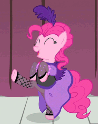 Size: 383x484 | Tagged: safe, screencap, pinkie pie, pony, over a barrel, animated, bipedal, clothes, dancing, fishnets, saloon dress, saloon pinkie, stockings