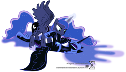 Size: 13120x7490 | Tagged: safe, artist:90sigma, nightmare moon, princess luna, alicorn, pony, absurd resolution, fight, simple background, transparent background