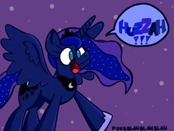 Size: 1024x768 | Tagged: safe, artist:pokeblahblahblah, princess luna, alicorn, pony, huzzah, night, smiling, solo, stars