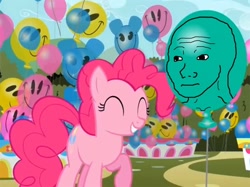 Size: 800x598 | Tagged: safe, edit, edited screencap, screencap, pinkie pie, earth pony, pony, the return of harmony, balloon, that feel