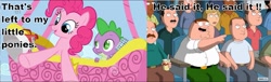 Size: 1921x587 | Tagged: safe, pinkie pie, spike, dragon, earth pony, pony, balloon, family guy, joke, peter griffin, title drop