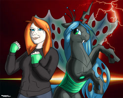 Size: 900x720 | Tagged: safe, artist:stigma-photon, queen chrysalis, changeling, changeling queen, human, female, horn, wings