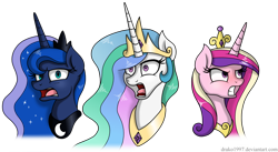 Size: 3100x1700 | Tagged: safe, alternate version, artist:drako1997, princess cadance, princess celestia, princess luna, alicorn, pony, frown, glare, gritted teeth, looking at you, open mouth, simple background, textless, tongue out, transparent background, wide eyes