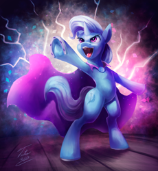 Size: 900x980 | Tagged: safe, artist:tsitra360, derpibooru import, trixie, pony, unicorn, bipedal, commission, female, horseshoes, open mouth, raised hoof, solo, underhoof