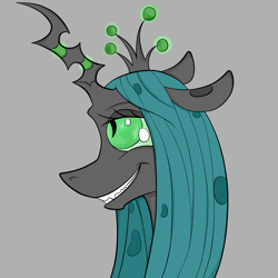 Size: 2048x2048 | Tagged: safe, artist:briarspark, queen chrysalis, changeling, changeling queen, female, grin, pixiv, profile, solo