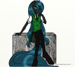 Size: 500x448 | Tagged: safe, artist:snowdreadfulstorm, queen chrysalis, anthro, changeling, changeling queen, female, horn, solo