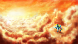 Size: 5600x3150 | Tagged: safe, artist:ifoldbooks, rainbow dash, pegasus, pony, absurd resolution, cloud, cloudy, scenery, solo, sunset