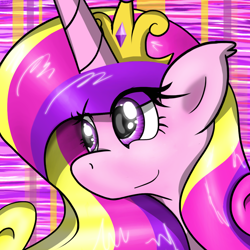 Size: 1000x1000 | Tagged: safe, artist:flamevulture17, princess cadance, alicorn, pony, crown, female, horn, mare, multicolored mane, solo