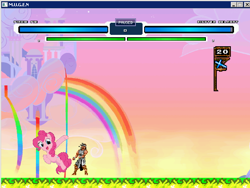 Size: 640x480 | Tagged: safe, pinkie pie, rainbow dash, earth pony, pegasus, pony, castlevania, chartelot, cute, fight, konami, mugen, rainbow, richter belmont, symphony of the night