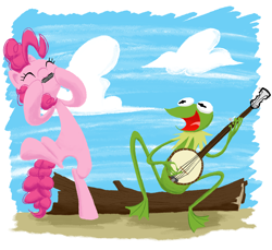 Size: 1800x1650 | Tagged: safe, artist:aliasforrent, pinkie pie, earth pony, pony, banjo, crossover, kermit the frog, musical instrument, the muppets