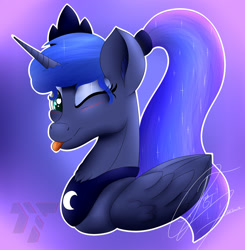 Size: 1867x1905 | Tagged: safe, artist:nexcoyotlgt, princess luna, alicorn, pony, :p, alternate hairstyle, blushing, cute, heart eyes, looking at you, ponytail, smiling, solo, tongue out, wingding eyes, wink