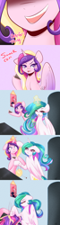 Size: 1280x4800 | Tagged: safe, artist:sugarberry, princess cadance, princess celestia, alicorn, pony, :3, :o, :p, annoyed, ask, ask-cadance, cake, cakelestia, camera, comic, denied, floppy ears, fork, frown, glare, gritted teeth, levitation, magic, parody, smack cam, tongue out, tumblr, vine video, wide eyes, wink