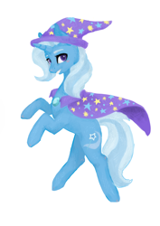 Size: 1280x1810 | Tagged: safe, artist:flowqueenie, derpibooru import, trixie, pony, unicorn, blushing, female, mare, rearing, simple background, smiling, solo