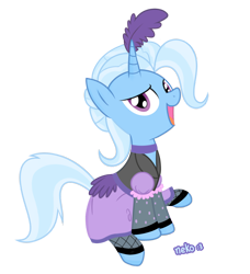 Size: 1500x1646 | Tagged: safe, artist:mcsadat, derpibooru import, trixie, pony, unicorn, female, fishnet stockings, mare, saloon dress, showgirl, simple background, sitting, solo, western