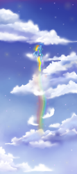 Size: 400x900 | Tagged: safe, artist:cheerubi, rainbow dash, pegasus, pony, cloud, cloudy, cutie mark, female, flying, rainbow trail, sky, solo, spread wings, wings