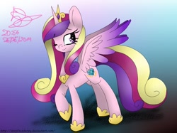 Size: 960x719 | Tagged: safe, artist:derpfacederpy, princess cadance, alicorn, pony, looking back, solo, wink