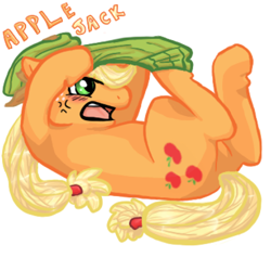 Size: 500x475 | Tagged: safe, artist:nhl456dani, applejack, earth pony, pony, clothes, on back, simple background, socks, solo