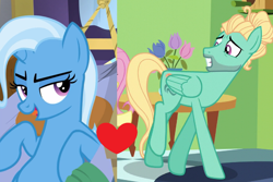 Size: 1402x938 | Tagged: safe, derpibooru import, edit, edited screencap, screencap, trixie, zephyr breeze, flutter brutter, road to friendship, female, male, shipping, shipping domino, straight, trixbreeze