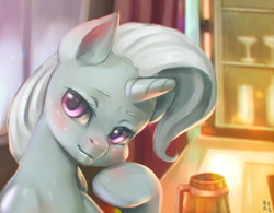 Size: 2476x1928 | Tagged: safe, artist:mrs1989, derpibooru import, trixie, pony, unicorn, alcohol, bar, bedroom eyes, blushing, cider, cute, female, food, looking at you, mare, portrait, solo, updated