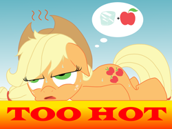 Size: 2592x1936 | Tagged: safe, artist:flowersimh, applejack, earth pony, pony, prone, solo, sweat