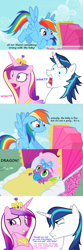 Size: 1000x3001 | Tagged: safe, artist:tardifice, artist:xebck, screencap, princess cadance, rainbow dash, shining armor, spike, alicorn, dragon, pegasus, pony, unicorn, the mysterious mare do well, the one where pinkie pie knows, angry, baby, female, hundreds of users filter this tag, implied foalcon, implied sex, infidelity, love triangle, male, not the father, princess cheatdance, screencap comic, shipping, spikedance, straight, stroller, you are not the father