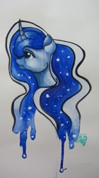 Size: 575x1024 | Tagged: safe, artist:rimmes-broose, princess luna, alicorn, pony, bust, portrait, simple background, solo, traditional art, watercolor painting