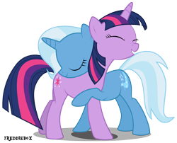 Size: 3705x3000 | Tagged: safe, artist:brony-works, derpibooru import, trixie, twilight sparkle, pony, unicorn, female, hug, mare