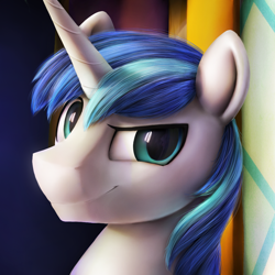 Size: 1000x1000 | Tagged: safe, artist:chryseum, shining armor, pony, unicorn, cute, detailed, dreamworks face, looking at you, male, sexy armor, smiling, smirk, smug, solo, stallion