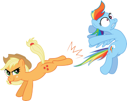 Size: 4412x3495 | Tagged: safe, artist:aleximusprime, artist:firestorm-can, applejack, rainbow dash, earth pony, pegasus, pony, bucking, simple background, transparent background, vector, violence