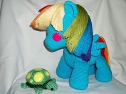 Size: 1024x768 | Tagged: safe, artist:masterplanner, rainbow dash, tank, pegasus, pony, tortoise, amigurumi, crochet, female, irl, mare, photo, plushie, solo