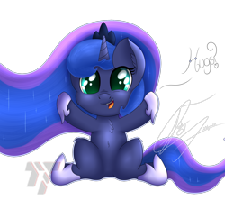 Size: 1944x1728 | Tagged: safe, artist:nexcoyotlgt, princess luna, alicorn, pony, chest fluff, cute, filly, hug request, lunabetes, simple background, solo, transparent background, woona