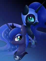 Size: 900x1200 | Tagged: safe, artist:umejiru, nightmare moon, princess luna, alicorn, pony, duality, female, horn, mare