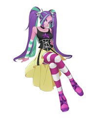 Size: 1300x1500 | Tagged: safe, artist:cofotory, aria blaze, equestria girls, rainbow rocks, clothes, crossed legs, female, shoes, simple background, sitting, skirt, socks, solo, striped socks, thigh highs, white background