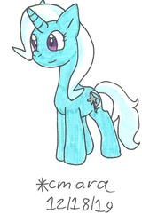 Size: 645x1010 | Tagged: safe, artist:cmara, derpibooru import, trixie, pony, unicorn, female, long neck, mare, smiling, solo