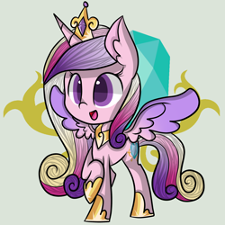 Size: 2500x2500 | Tagged: safe, artist:crystalthetimelady, princess cadance, alicorn, pony, :d, chibi, cute, cutedance, raised hoof, solo, spread wings