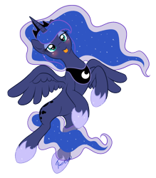 Size: 1050x1200 | Tagged: safe, artist:furreon, princess luna, alicorn, pony, blushing, drunk, drunk luna, silly, silly pony, simple background, solo, tongue out